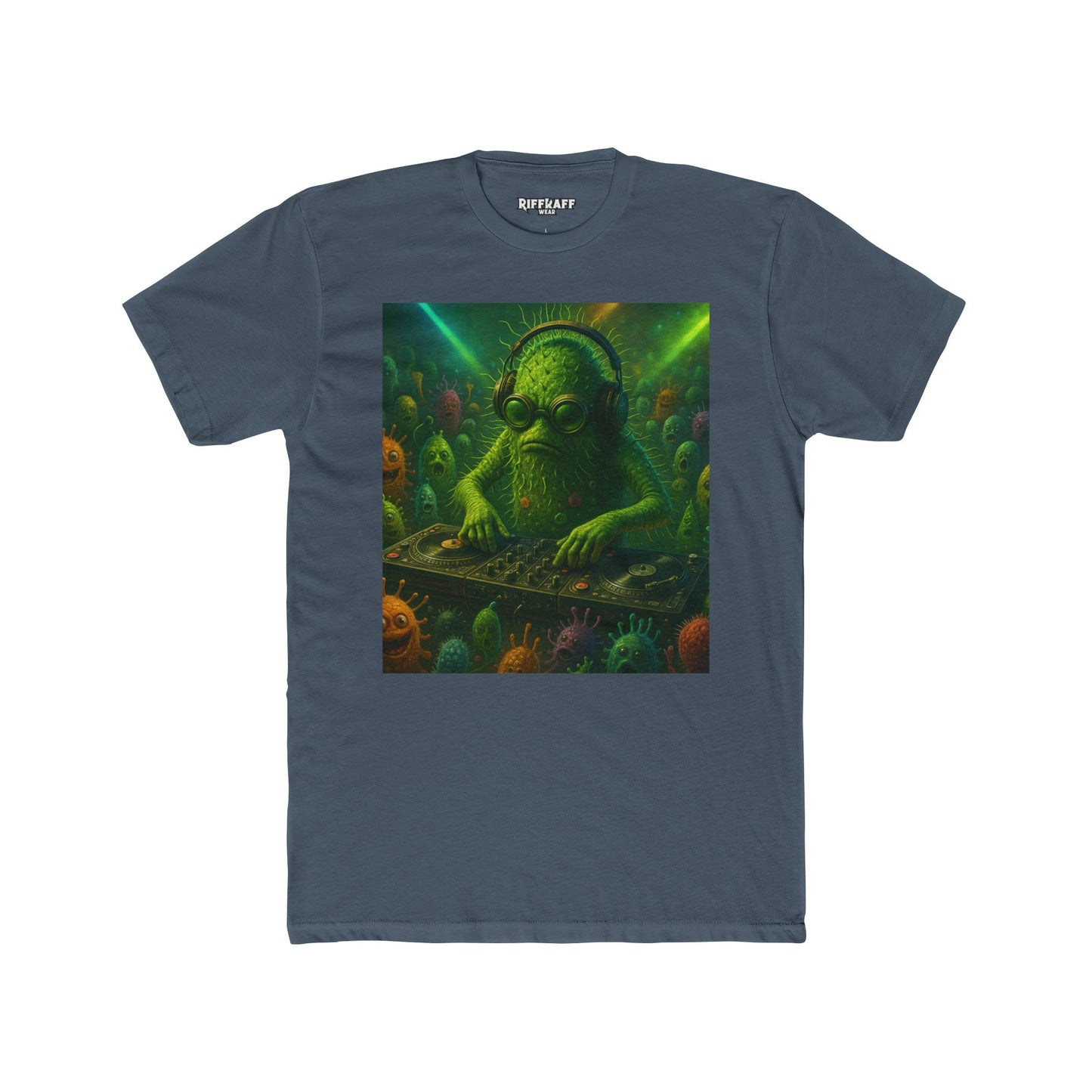 Groovy DJ Bacteria Unisex Cotton Crew Tee - Fun Graphic T-Shirt for Music Lovers - Riff Raff Wear