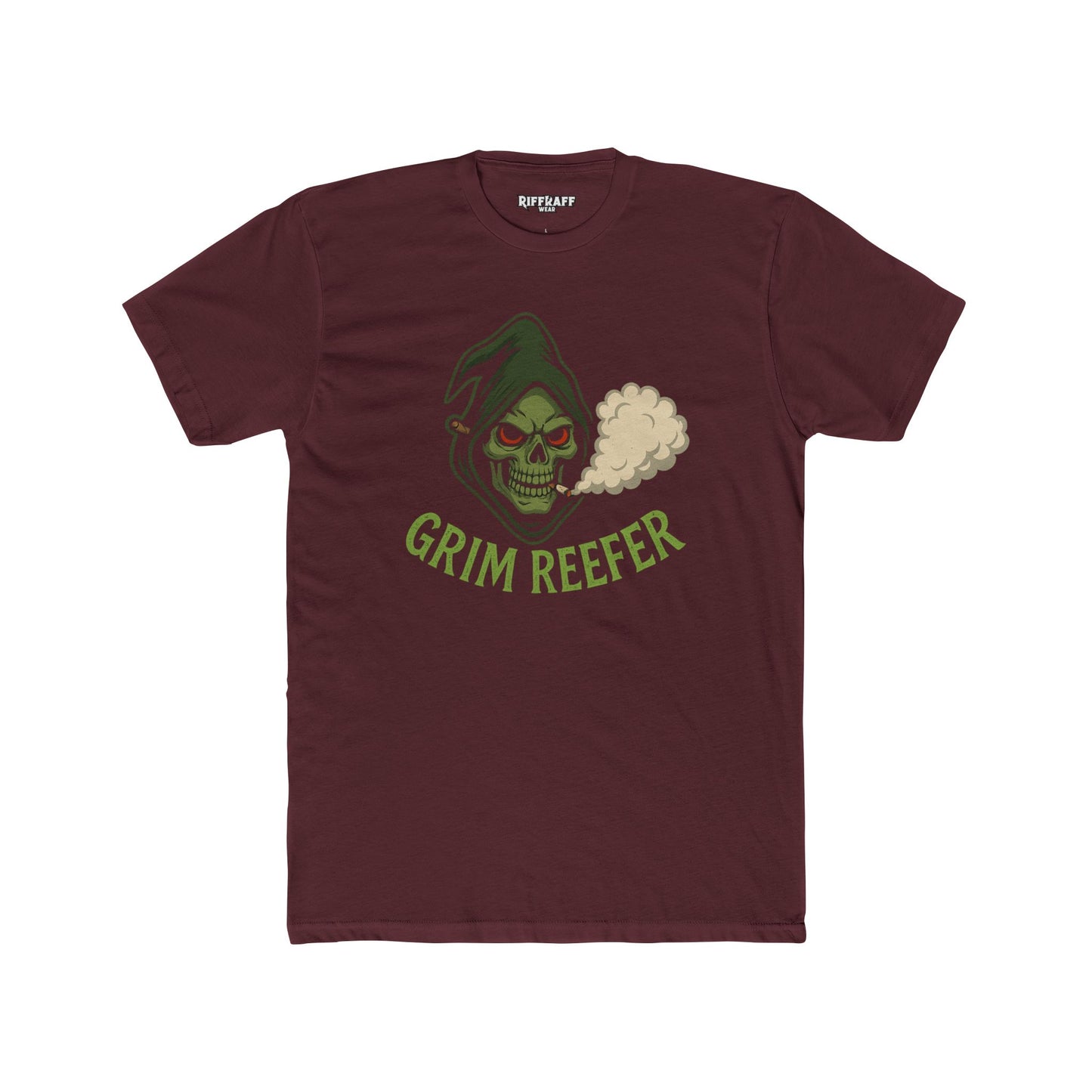 Grim Reefer Unisex Cotton Crew Tee - Casual Skull Graphic T-Shirt for Everyday Wear - Riff Raff Wear
