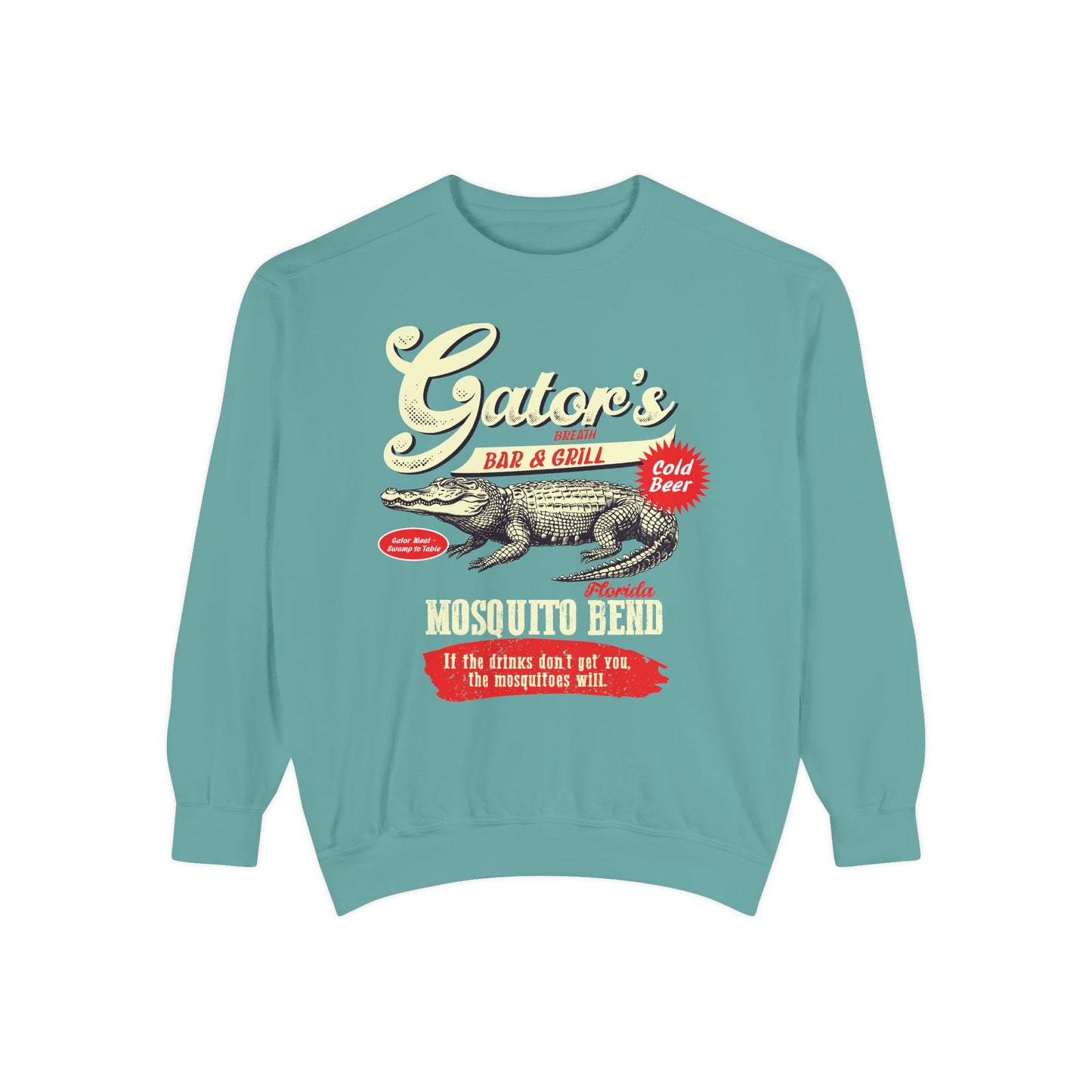 Funny Gator's Bar & Grill Sweatshirt | Unisex Garment-Dyed Crewneck - Riff Raff Wear