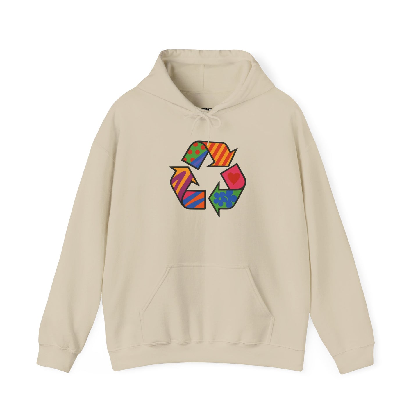 Eco-Friendly Unisex Hoodie with Colorful Recycle Design - Riff Raff Wear