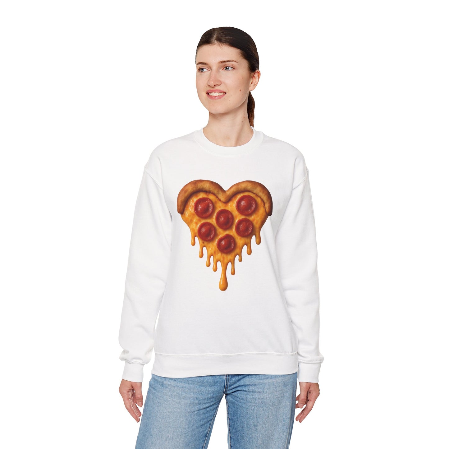 Heart-Shaped Pizza Sweatshirt - Unisex Cozy Crewneck for Food Lovers - Riff Raff Wear