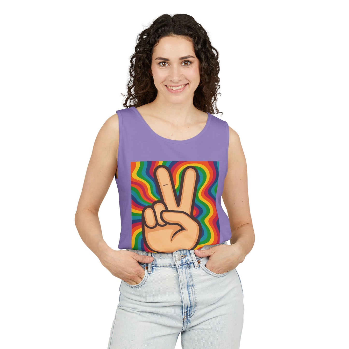 Unisex Peace Sign Tank Top - Vibrant Garment-Dyed Casual Wear - Riff Raff Wear