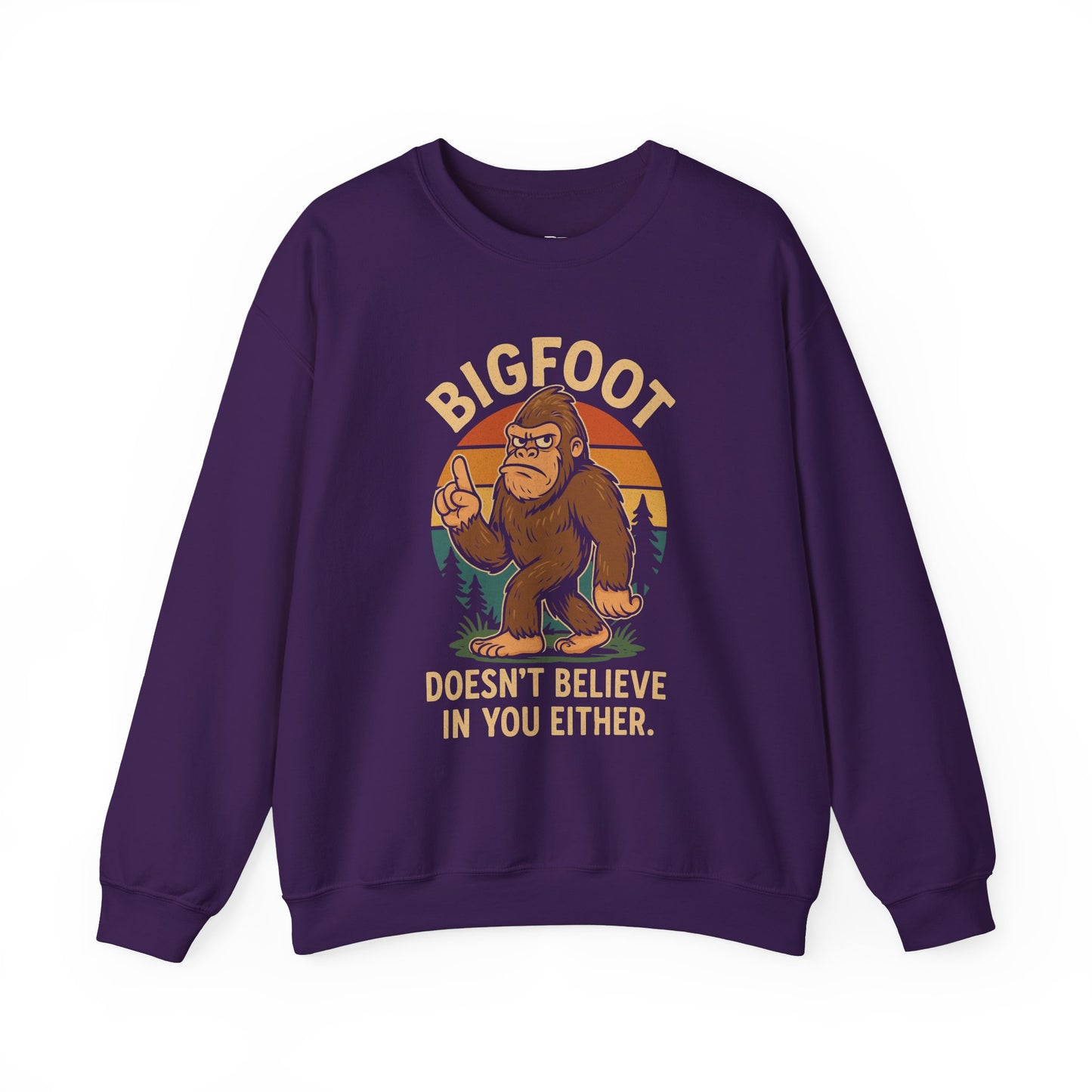 Bigfoot Doesn't Believe Crewneck Sweatshirt - Unisex Fashion for Nature Lovers - Riff Raff Wear