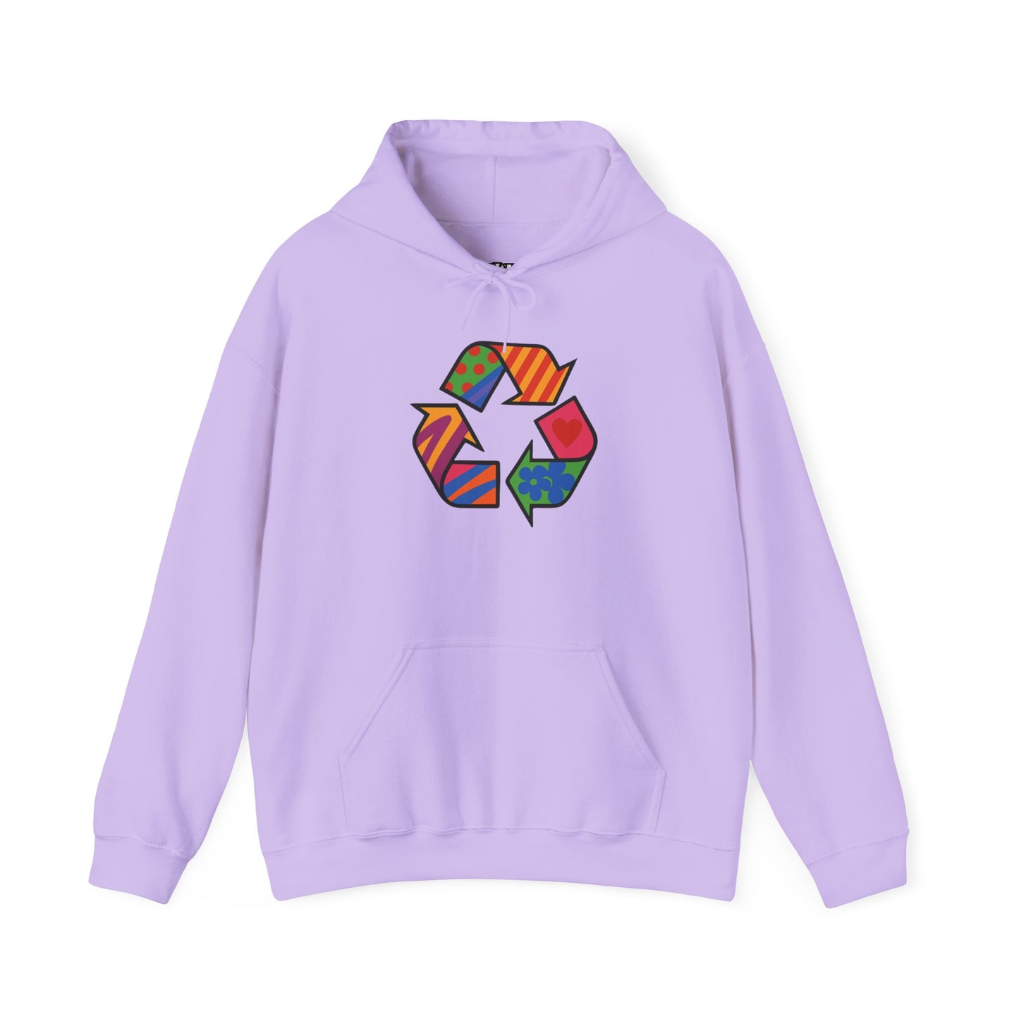 Eco-Friendly Unisex Hoodie with Colorful Recycle Design - Riff Raff Wear