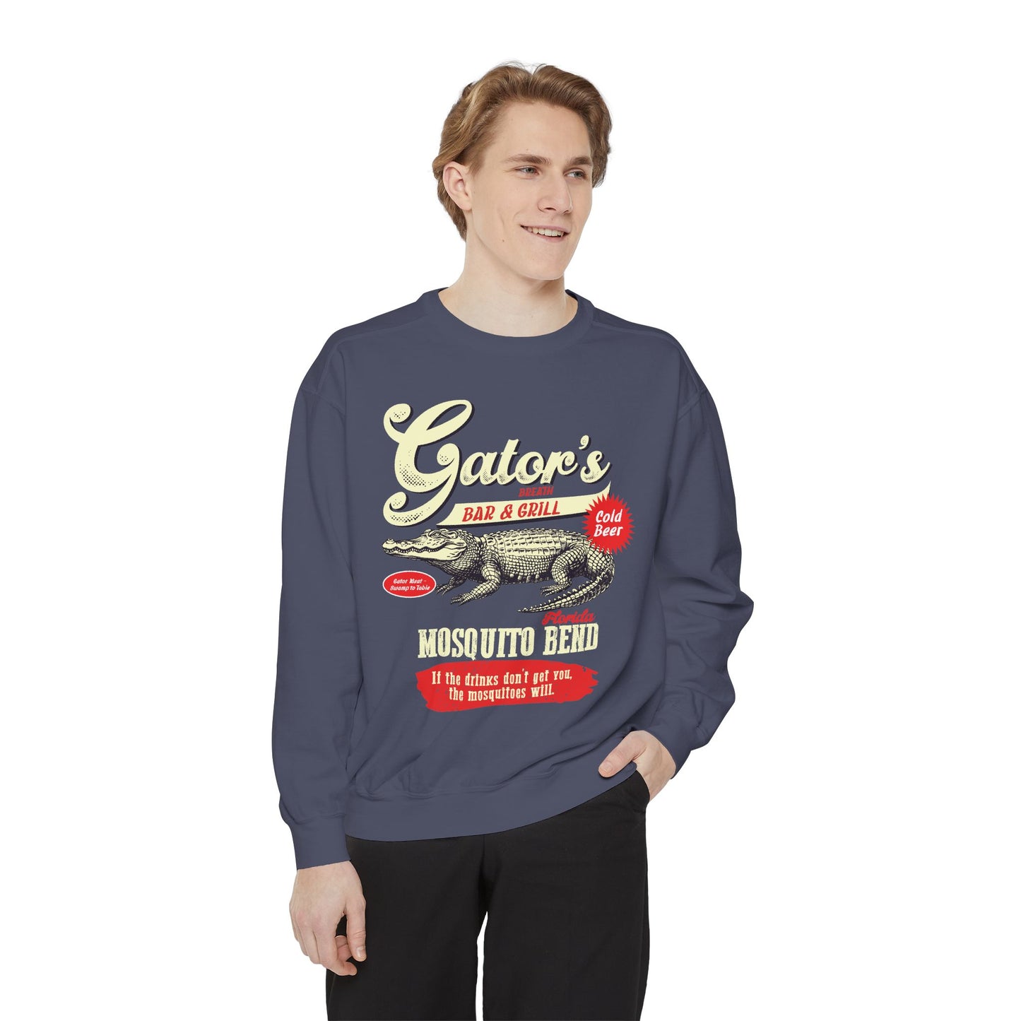 Funny Gator's Bar & Grill Sweatshirt | Unisex Garment-Dyed Crewneck - Riff Raff Wear