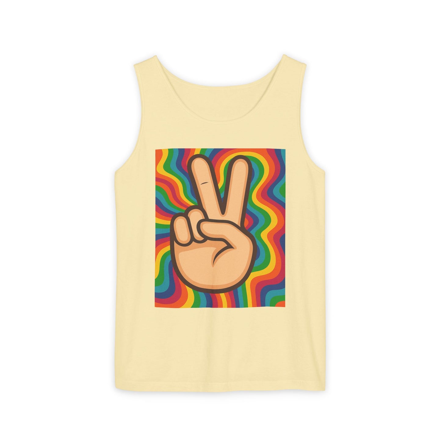 Unisex Peace Sign Tank Top - Vibrant Garment-Dyed Casual Wear - Riff Raff Wear