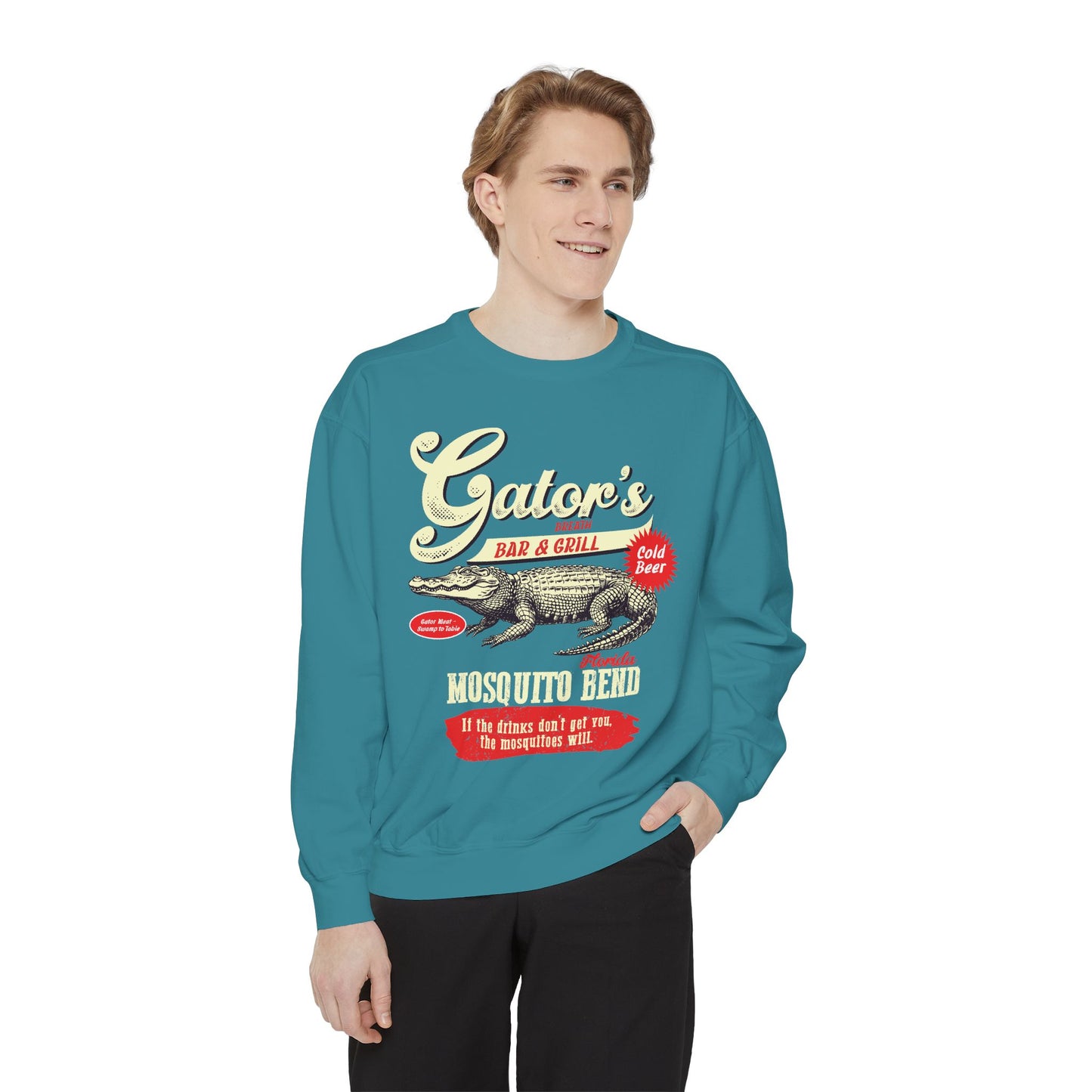 Funny Gator's Bar & Grill Sweatshirt | Unisex Garment-Dyed Crewneck - Riff Raff Wear