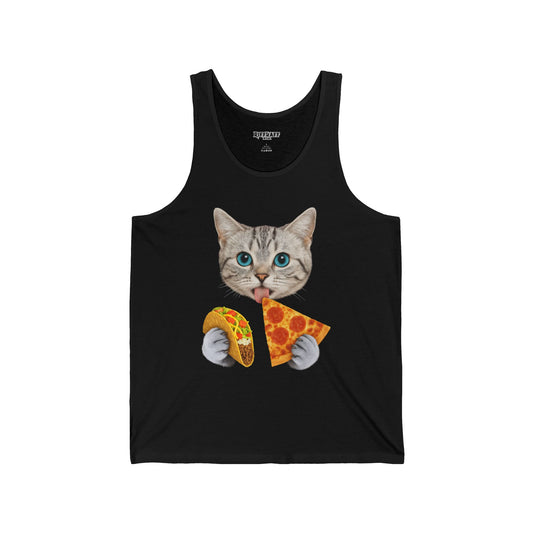 Funny Cat Pizza & Taco Unisex Jersey Tank Top - Riff Raff Wear