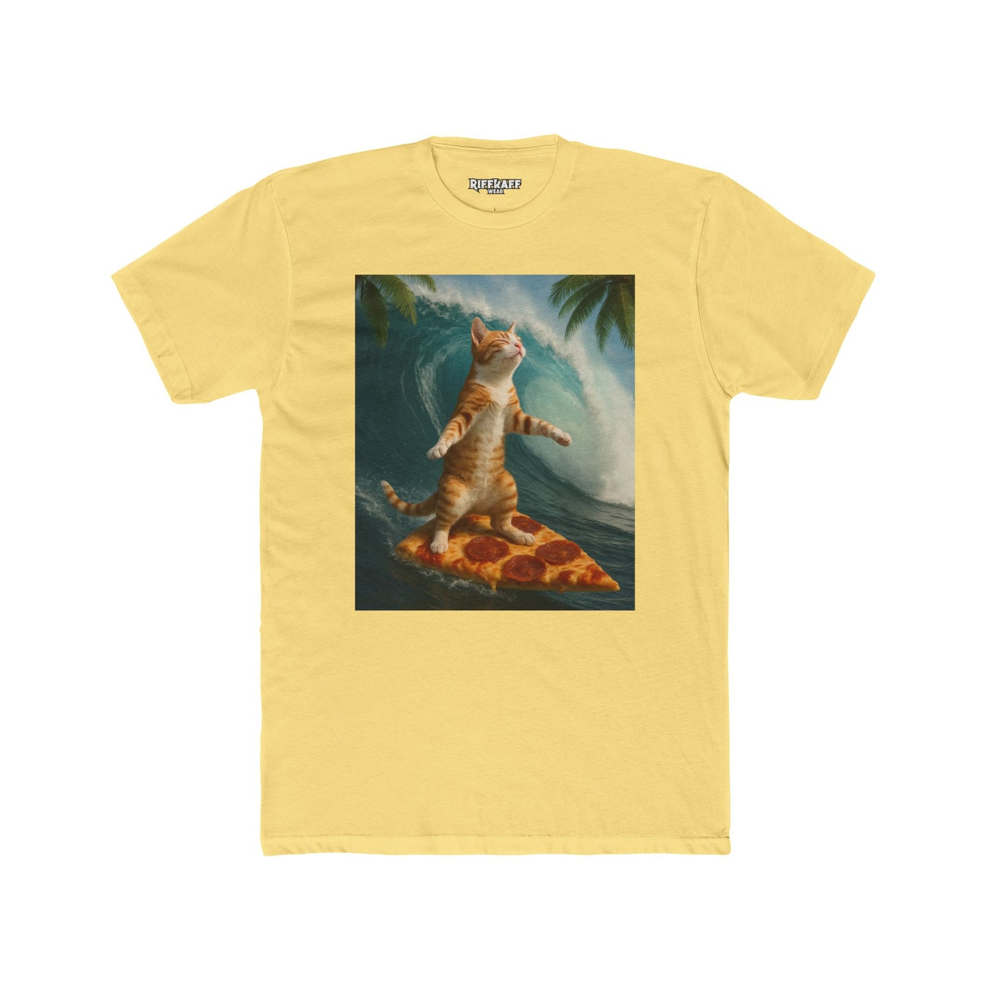 Surfing Cat Unisex Cotton Crew Tee - Fun & Quirky Beach Vibes - Riff Raff Wear