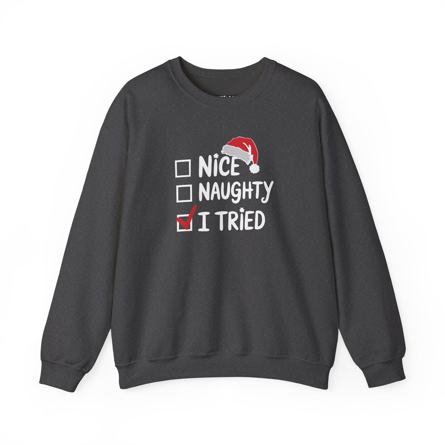 Christmas Sweatshirt, Funny Holiday Gift, Cozy Crewneck, Naughty Nice Humor, Unisex Winter Style, Festive Apparel - DMHoops.com