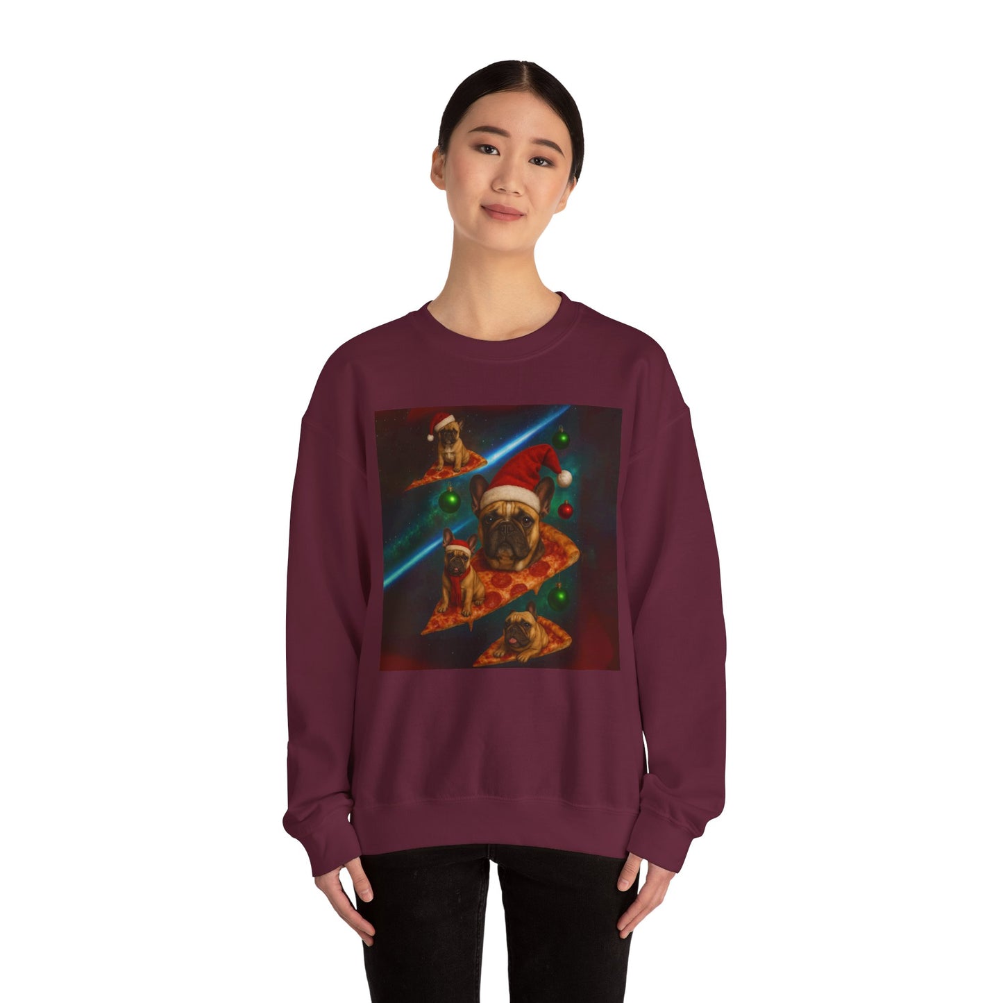 Festive Pizza Dog Crewneck Sweatshirt | Fun Holiday Apparel | Gift for Dog Lovers, Christmas Sweatshirt, Cozy Fashion, Unisex Style - Riff Raff Wear
