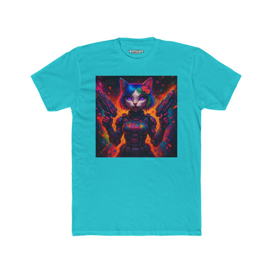 Futuristic Cat Warrior Unisex Cotton Crew Tee - Colorful for Animal Lovers - Riff Raff Wear