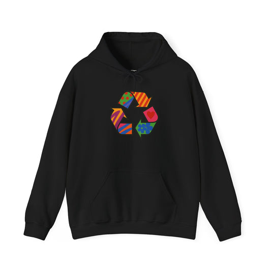 Eco-Friendly Unisex Hoodie with Colorful Recycle Design - Riff Raff Wear