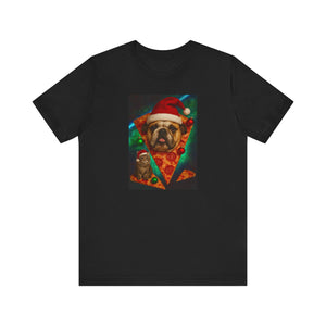 Festive Dog Pizza Tee - Unisex Short Sleeve T-Shirt, Funny Holiday Shirt, Pet Lover Gift, Christmas Apparel, Cute Animal Tee - Riff Raff Wear