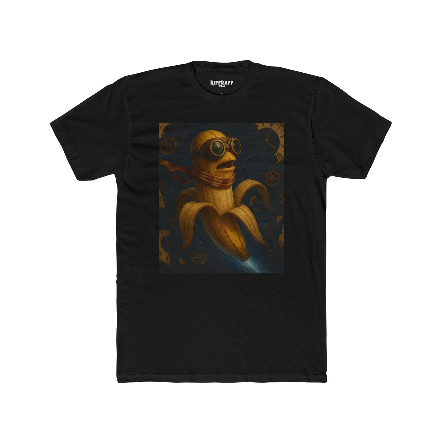 Whimsical Banana Time Traveler Unisex Cotton Crew Tee – Fun & Unique Graphic T-Shirt - Riff Raff Wear