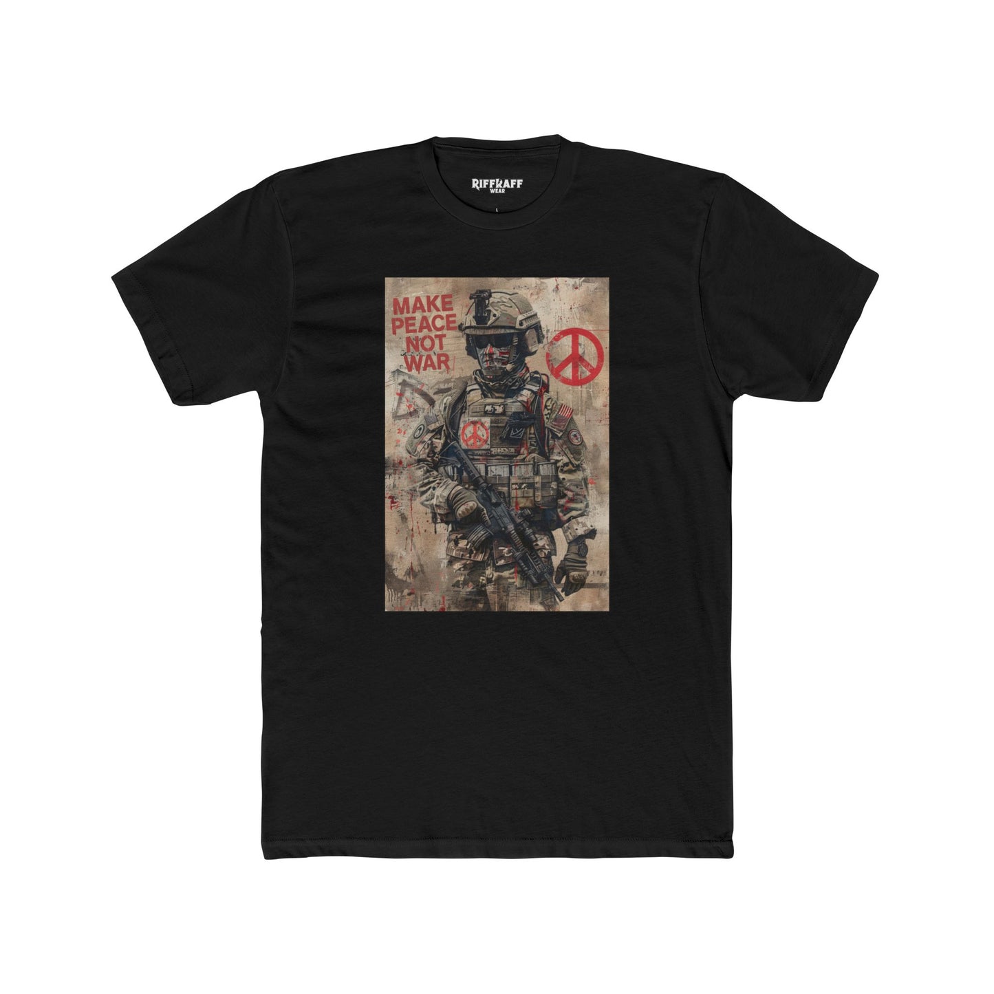 Unisex Cotton Crew Tee - Make Peace Not War Political Art - Riff Raff Wear