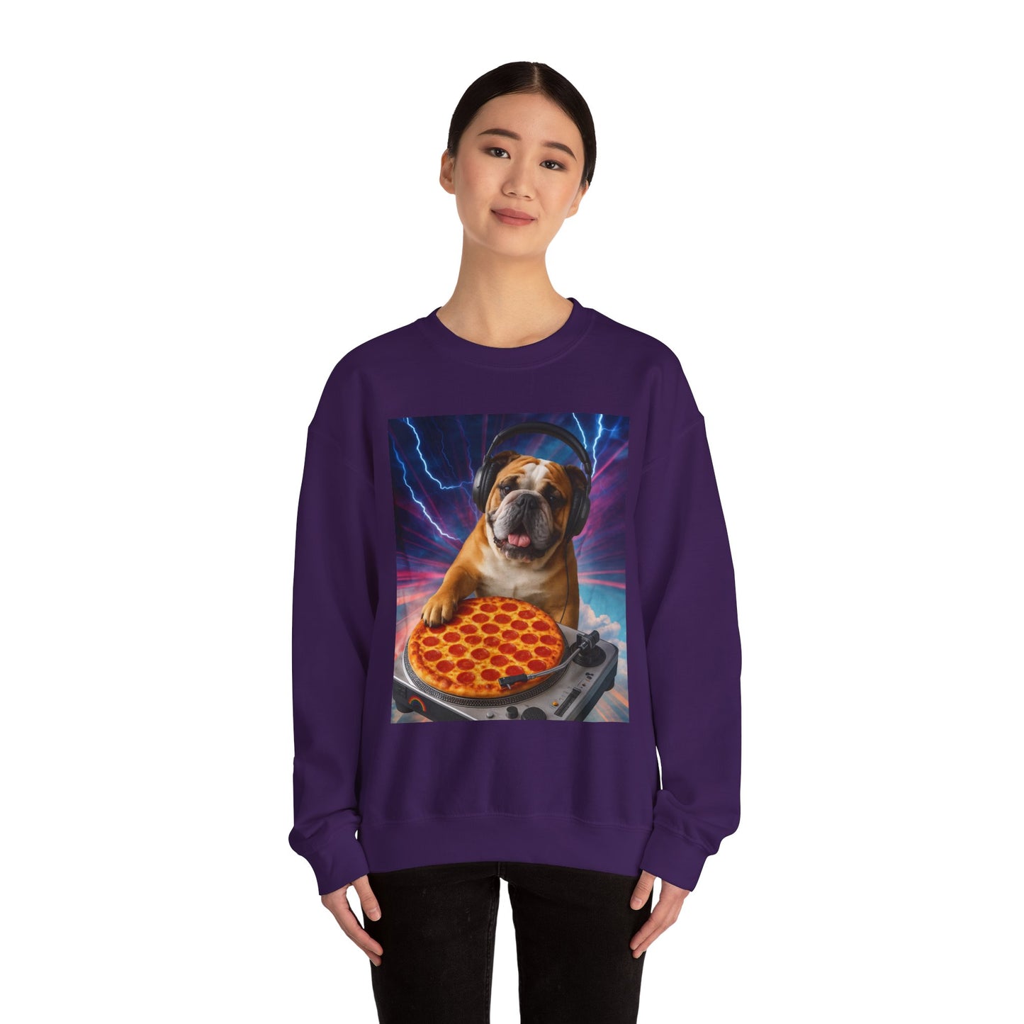Pizza Party Bulldog Crewneck Sweatshirt - Fun & Cozy Unisex Gift - Riff Raff Wear