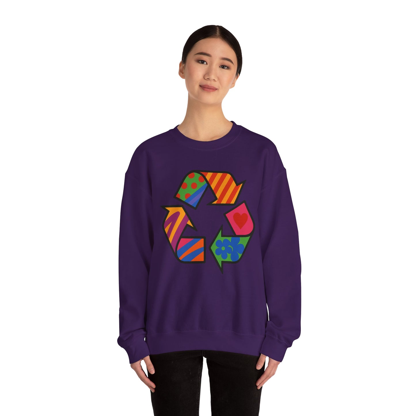 Eco-Friendly Graphic Sweatshirt - Unisex Heavy Blend™ Crewneck with Colorful Recycle Design - Riff Raff Wear