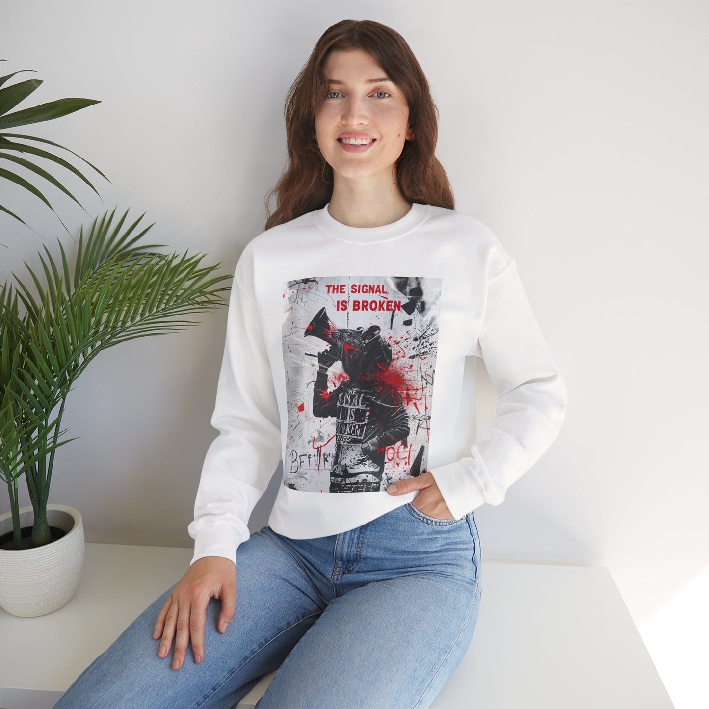 Unisex Crewneck Sweatshirt - "The Signal is Broken" Graphic Design - Riff Raff Wear