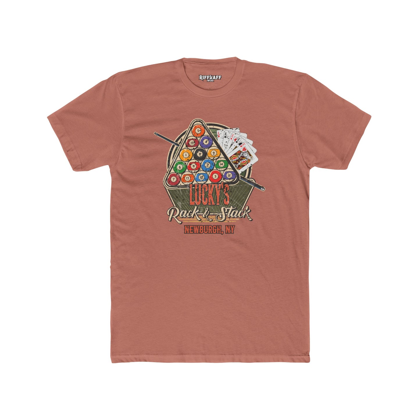 Lucky's Pool Hall Unisex Cotton Crew Tee Pool Up Front. Poker In The Rear. - Riff Raff Wear Underground