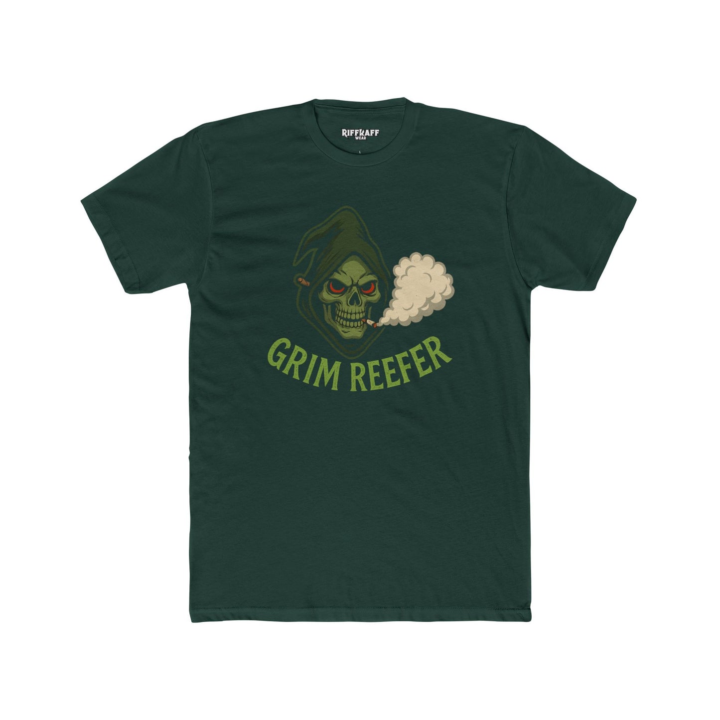 Grim Reefer Unisex Cotton Crew Tee - Casual Skull Graphic T-Shirt for Everyday Wear - Riff Raff Wear