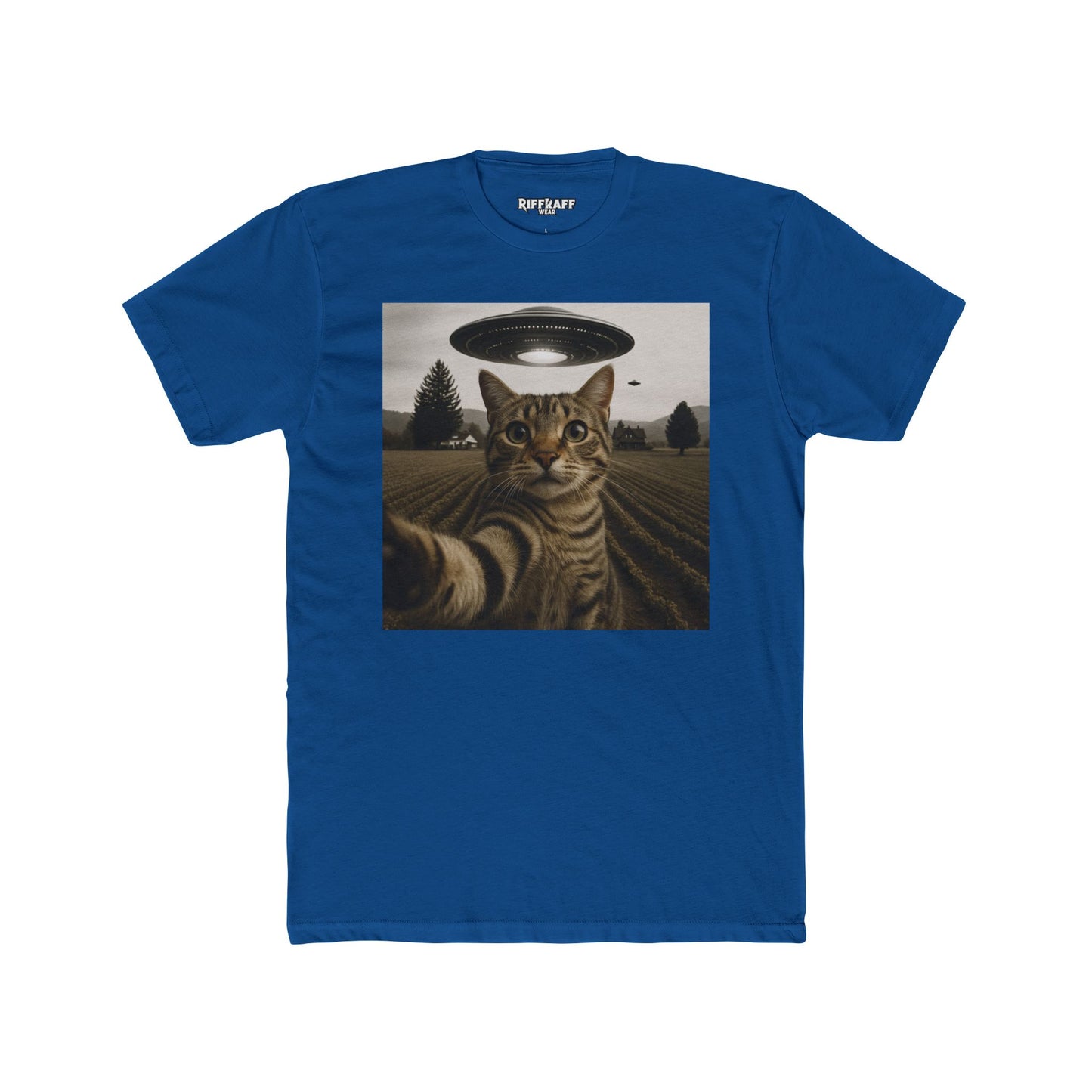 Alien Cat Unisex Cotton Crew Tee – Funny UFO Graphic T-Shirt - Riff Raff Wear