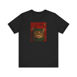 Festive Cat Elf T-Shirt, Christmas Tee, Holiday Gift, Cute Cat Lover Shirt, Unisex Apparel, Funny Christmas Top - Riff Raff Wear