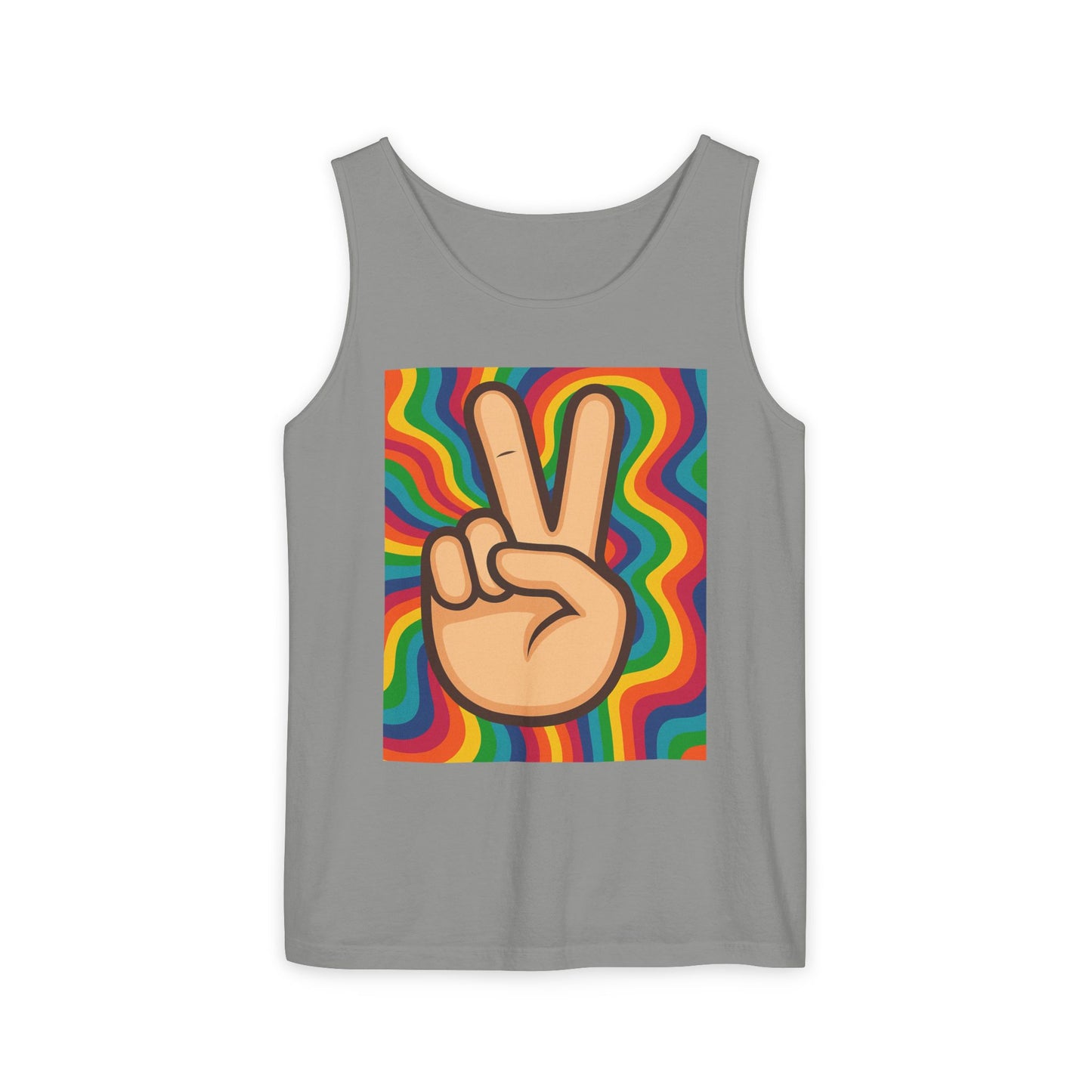 Unisex Peace Sign Tank Top - Vibrant Garment-Dyed Casual Wear - Riff Raff Wear