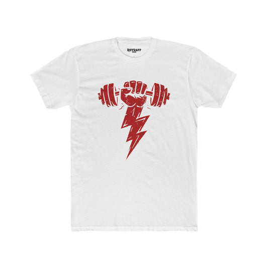 Motivational Gym Crew Tee - Bold Fist & Dumbbell Design - Riff Raff Wear