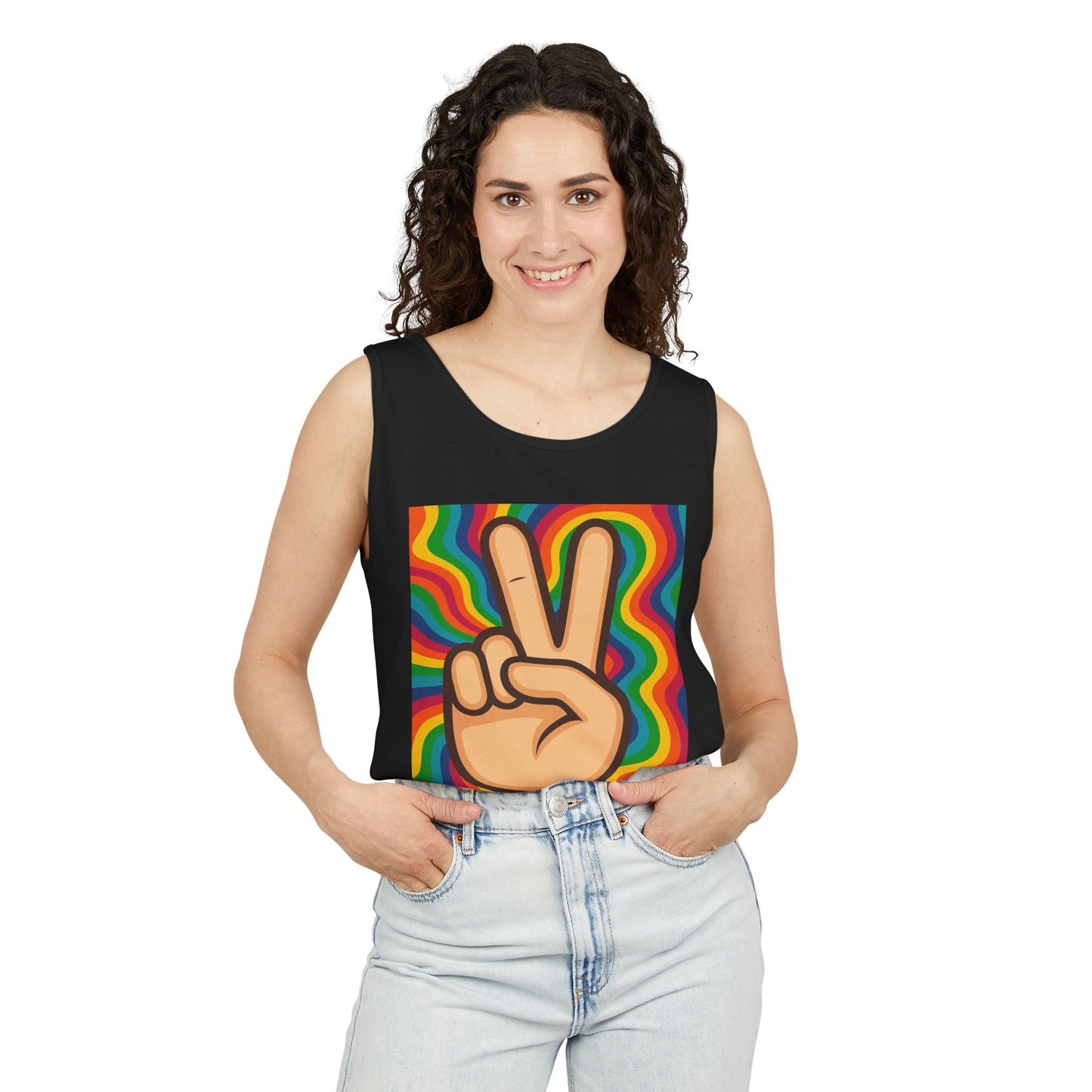Unisex Peace Sign Tank Top - Vibrant Garment-Dyed Casual Wear - Riff Raff Wear