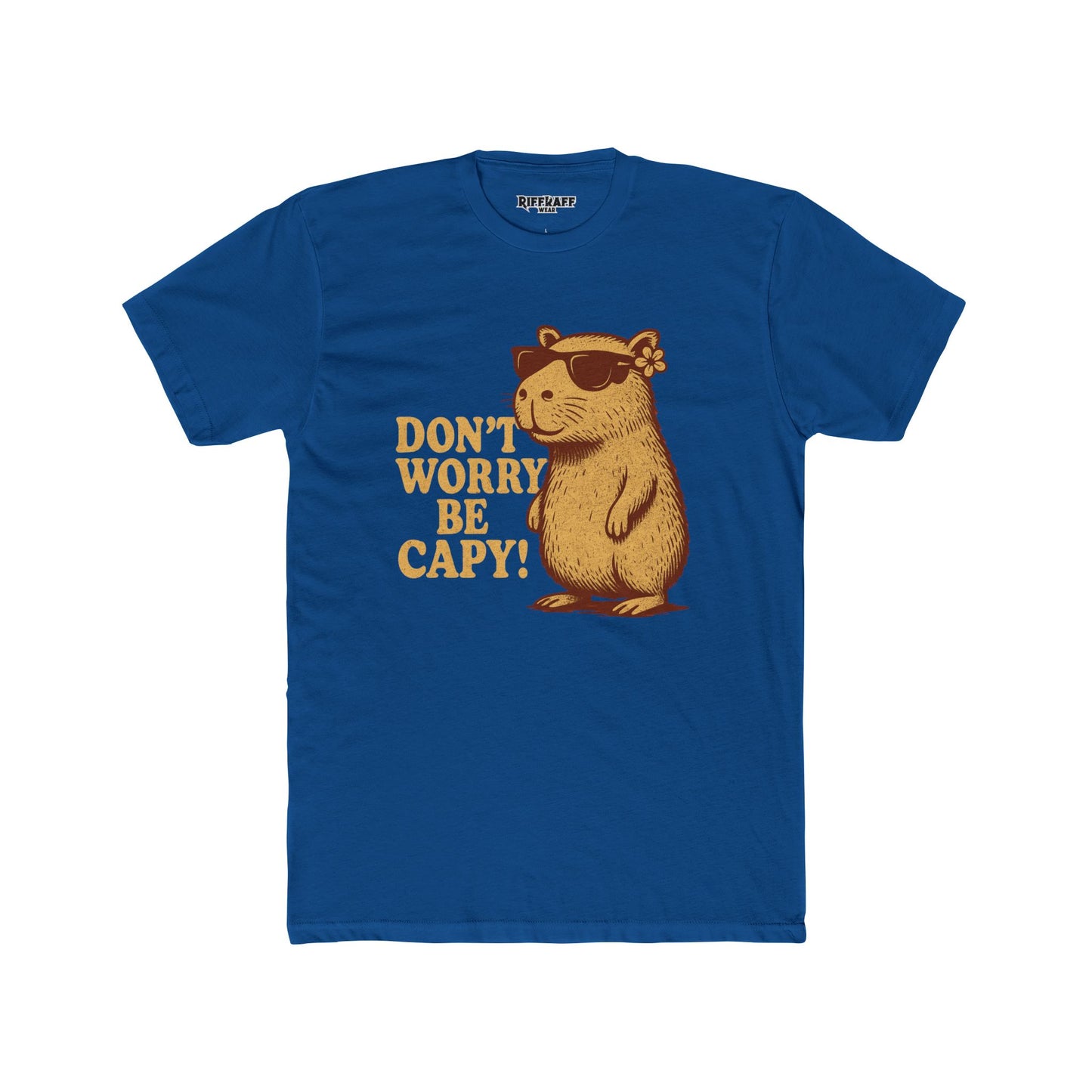 Unisex Cotton Crew Tee - Don't Worry Be Capy! Funny Animal - Riff Raff Wear
