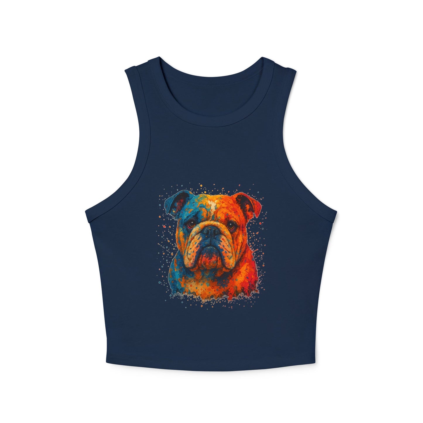 Colorful Bulldog Print Micro Rib Racer Tank Top - Riff Raff Wear