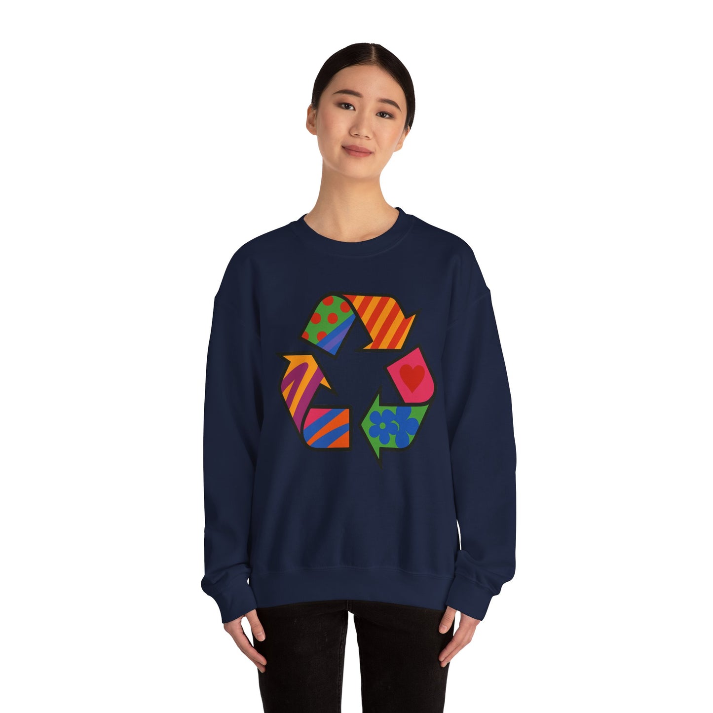 Eco-Friendly Graphic Sweatshirt - Unisex Heavy Blend™ Crewneck with Colorful Recycle Design - Riff Raff Wear