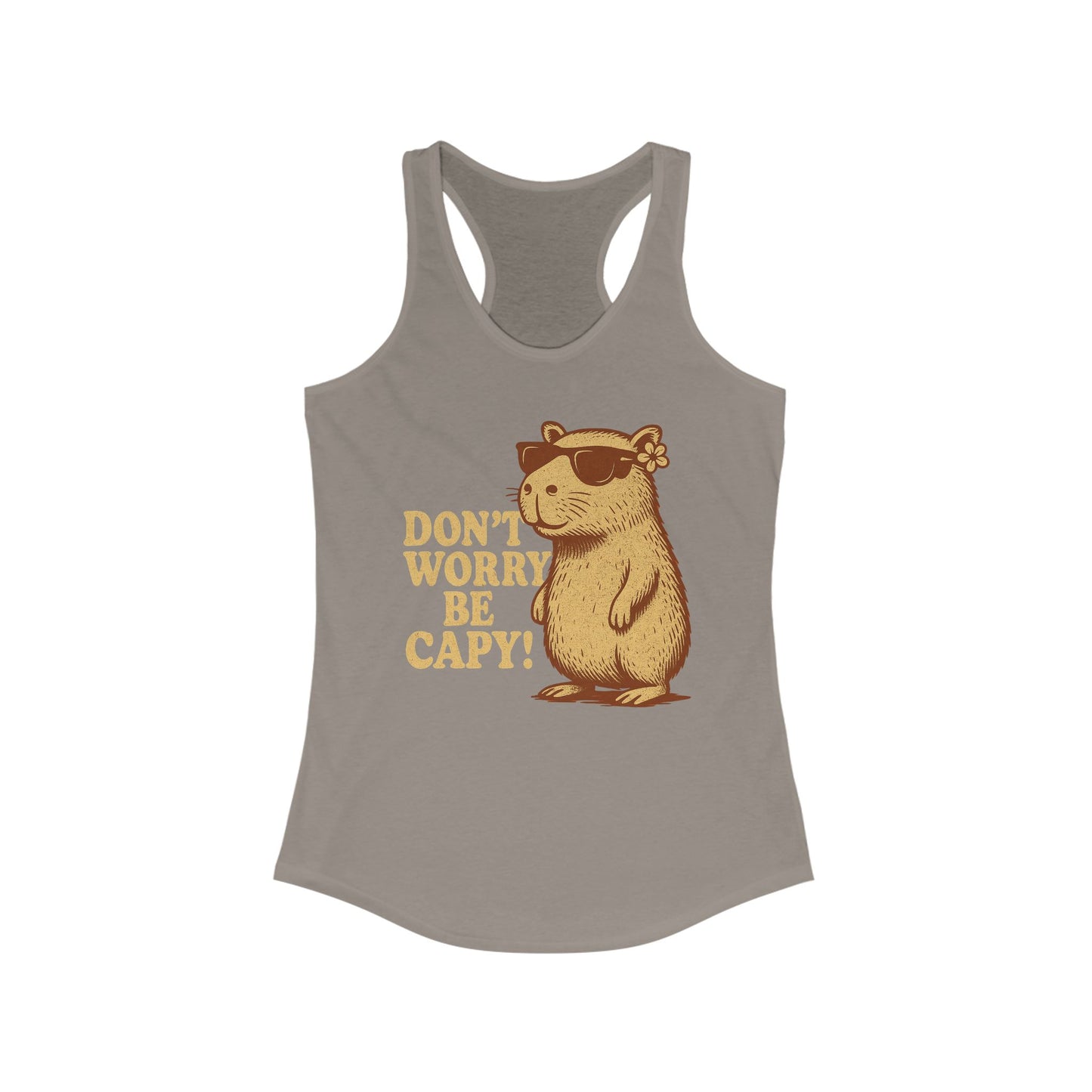 Don't Worry, Be Capy! Racerback Tanktop - Cute Animal Tee, Summer Wear, Gift for Animal Lovers, Fun Tank - Perfect for Relaxing or Outings