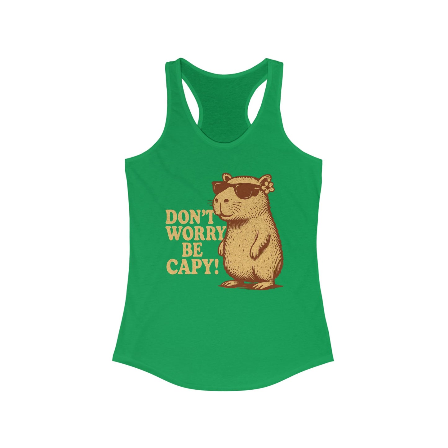 Don't Worry, Be Capy! Racerback Tanktop - Cute Animal Tee, Summer Wear, Gift for Animal Lovers, Fun Tank - Perfect for Relaxing or Outings