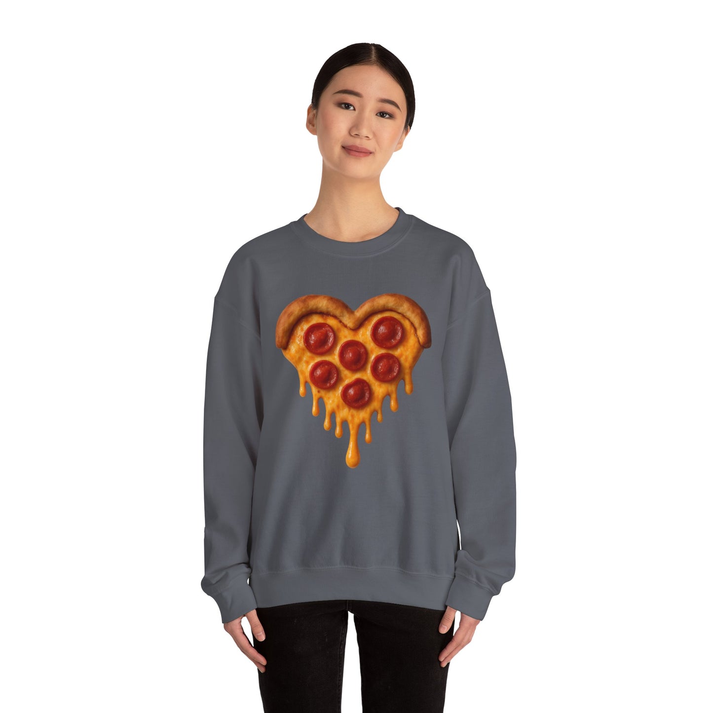 Heart-Shaped Pizza Sweatshirt - Unisex Cozy Crewneck for Food Lovers - Riff Raff Wear