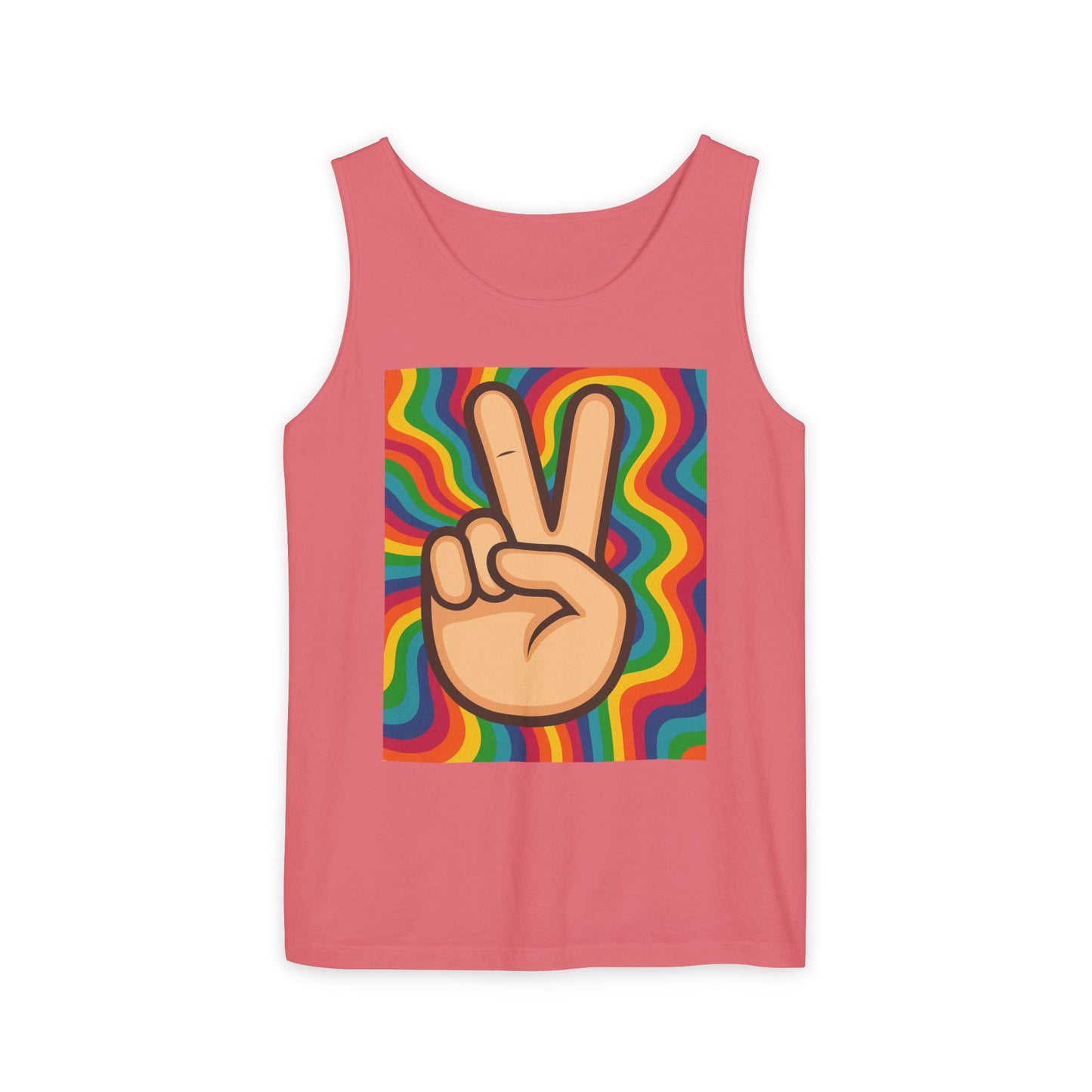 Unisex Peace Sign Tank Top - Vibrant Garment-Dyed Casual Wear - Riff Raff Wear