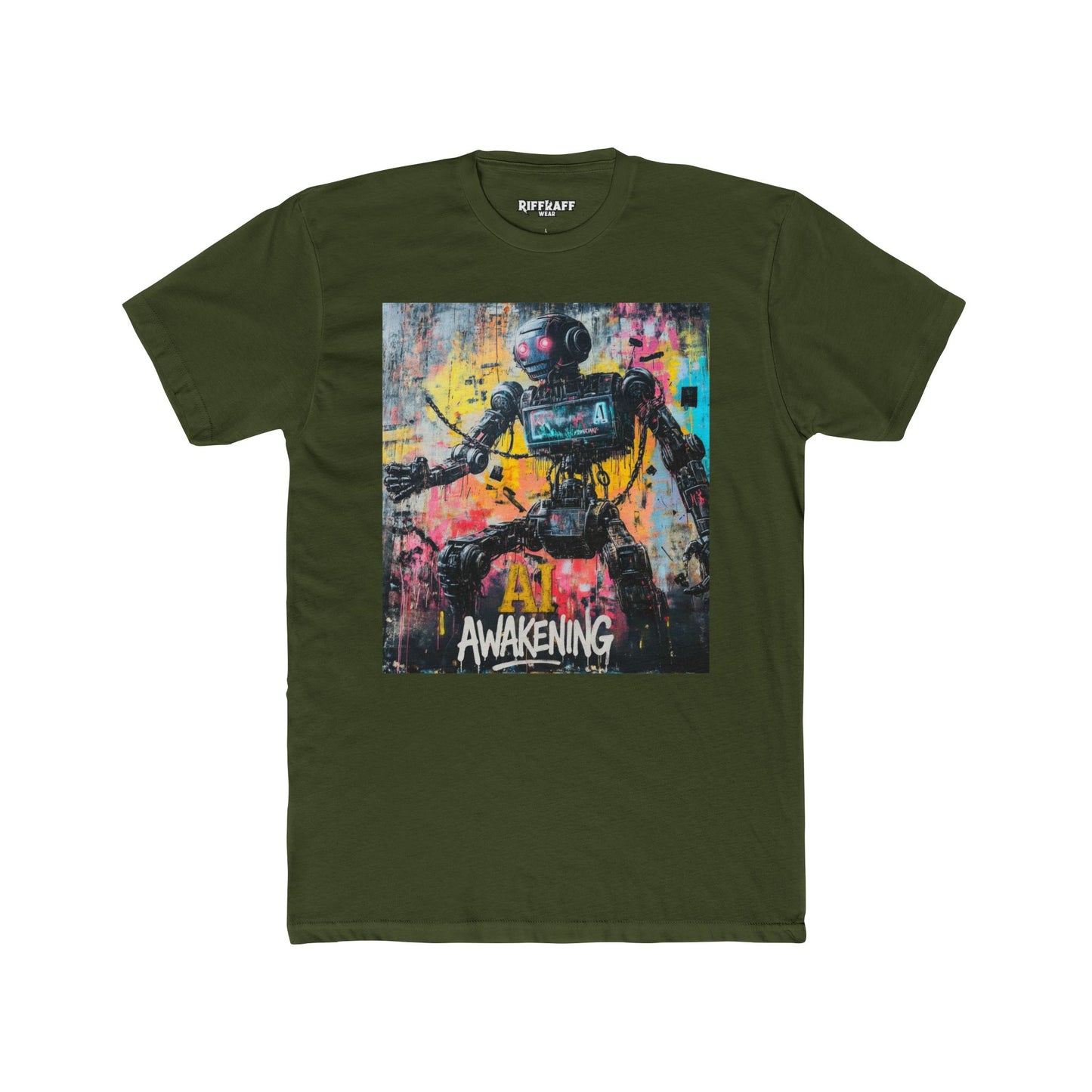 AI Awakening Unisex Cotton Crew Tee - Futuristic Art T-Shirt - Riff Raff Wear