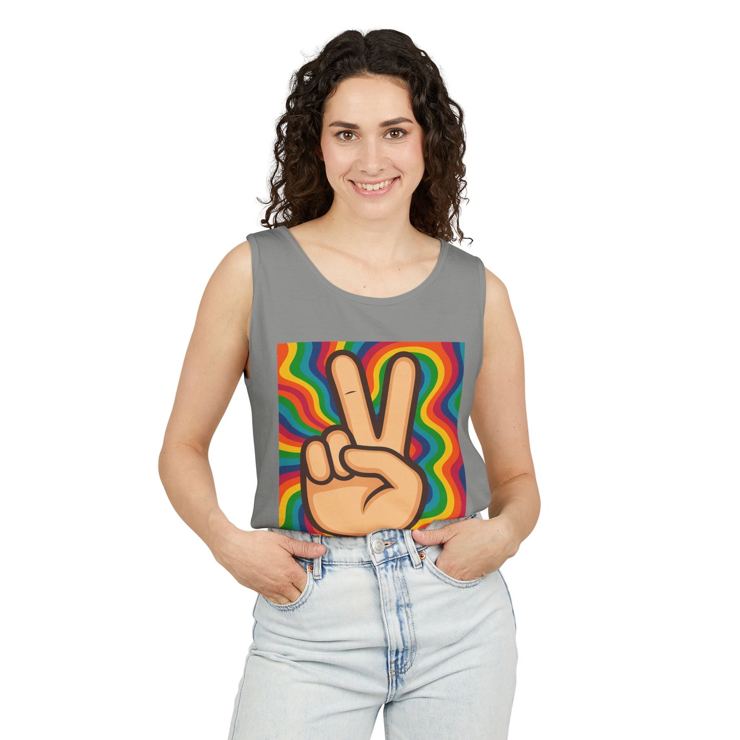 Unisex Peace Sign Tank Top - Vibrant Garment-Dyed Casual Wear - Riff Raff Wear