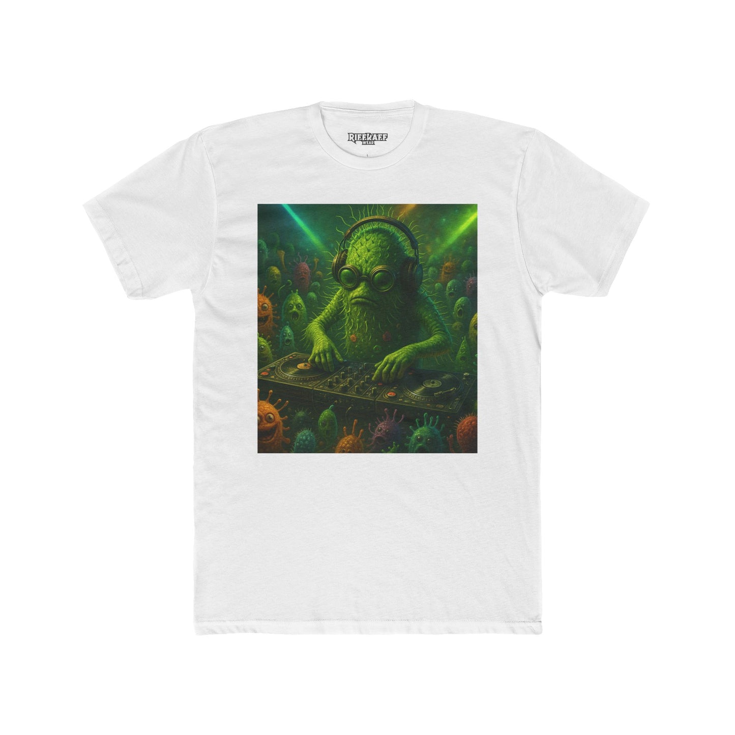 Groovy DJ Bacteria Unisex Cotton Crew Tee - Fun Graphic T-Shirt for Music Lovers - Riff Raff Wear