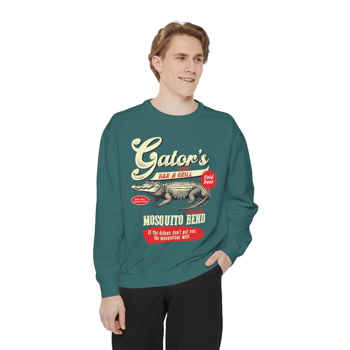 Funny Gator's Bar & Grill Sweatshirt | Unisex Garment-Dyed Crewneck - Riff Raff Wear
