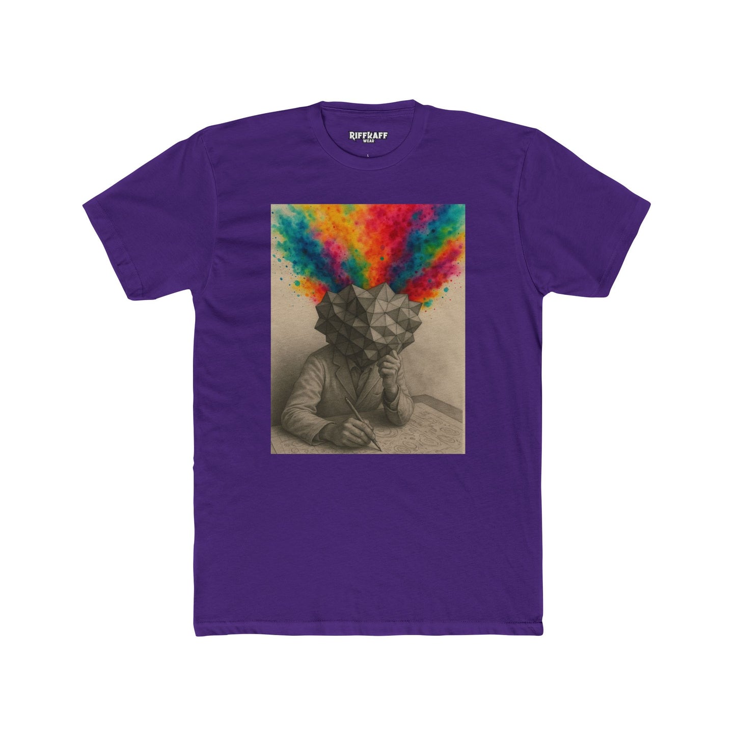 Creative Mind Unisex Cotton Crew Tee - Colorful Brain Design T-Shirt - Riff Raff Wear