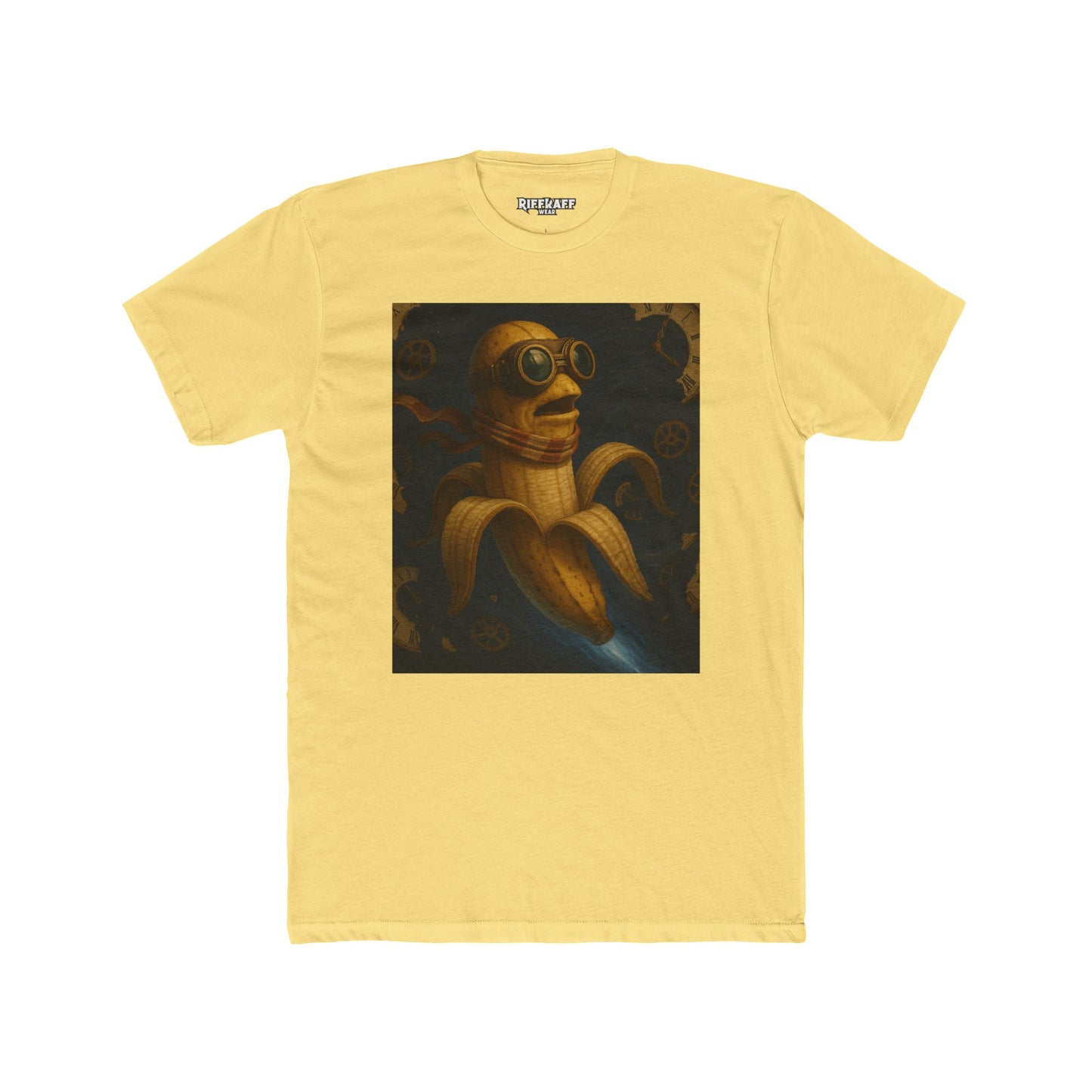 Whimsical Banana Time Traveler Unisex Cotton Crew Tee – Fun & Unique Graphic T-Shirt - Riff Raff Wear