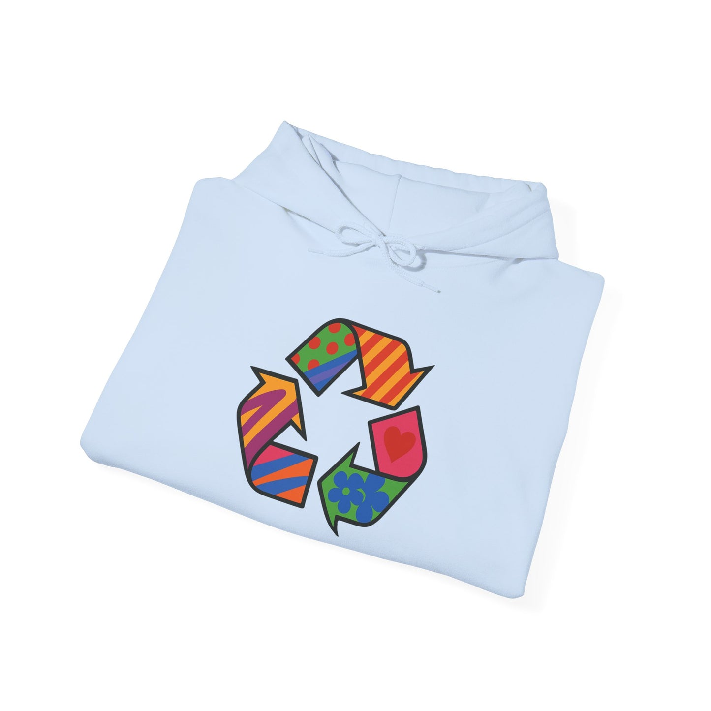 Eco-Friendly Unisex Hoodie with Colorful Recycle Design - Riff Raff Wear