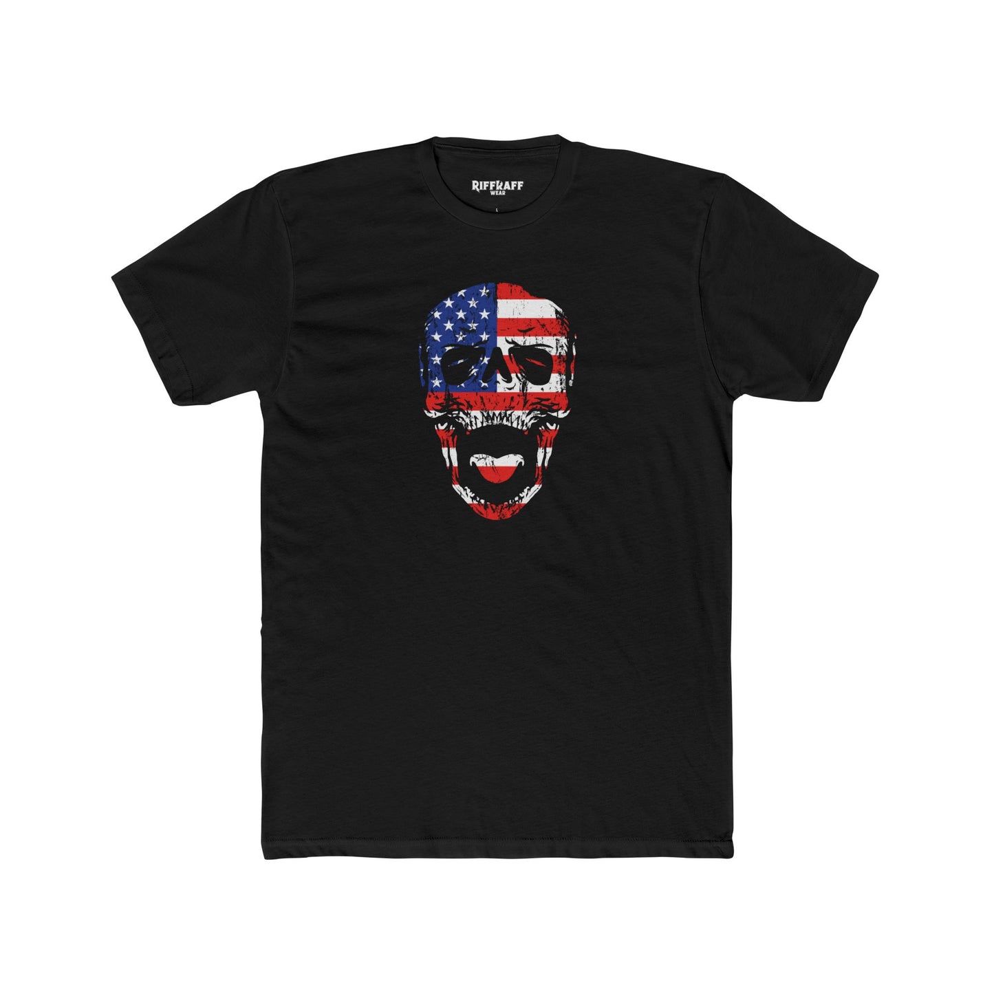 Streetwear - USA Flag Skull - Unisex Cotton Crew Tee - Riff Raff Wear
