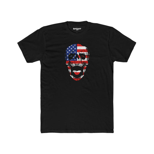 Streetwear - USA Flag Skull - Unisex Cotton Crew Tee - Riff Raff Wear