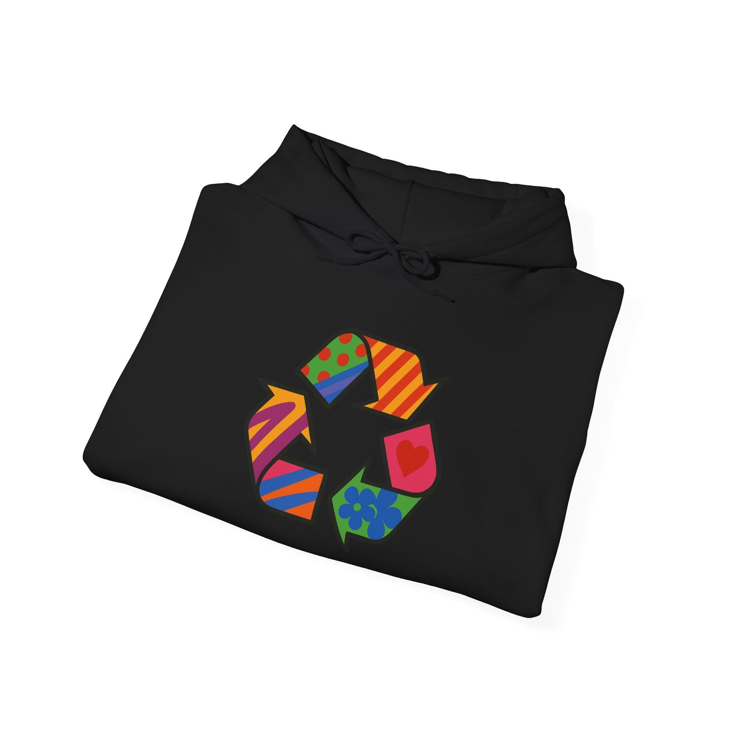 Eco-Friendly Unisex Hoodie with Colorful Recycle Design - Riff Raff Wear