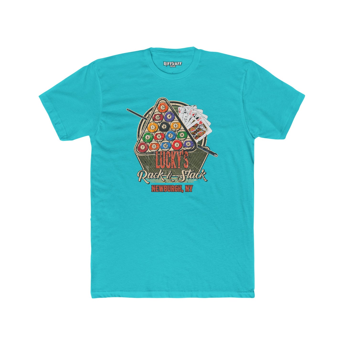 Lucky's Pool Hall Unisex Cotton Crew Tee Pool Up Front. Poker In The Rear. - Riff Raff Wear Underground