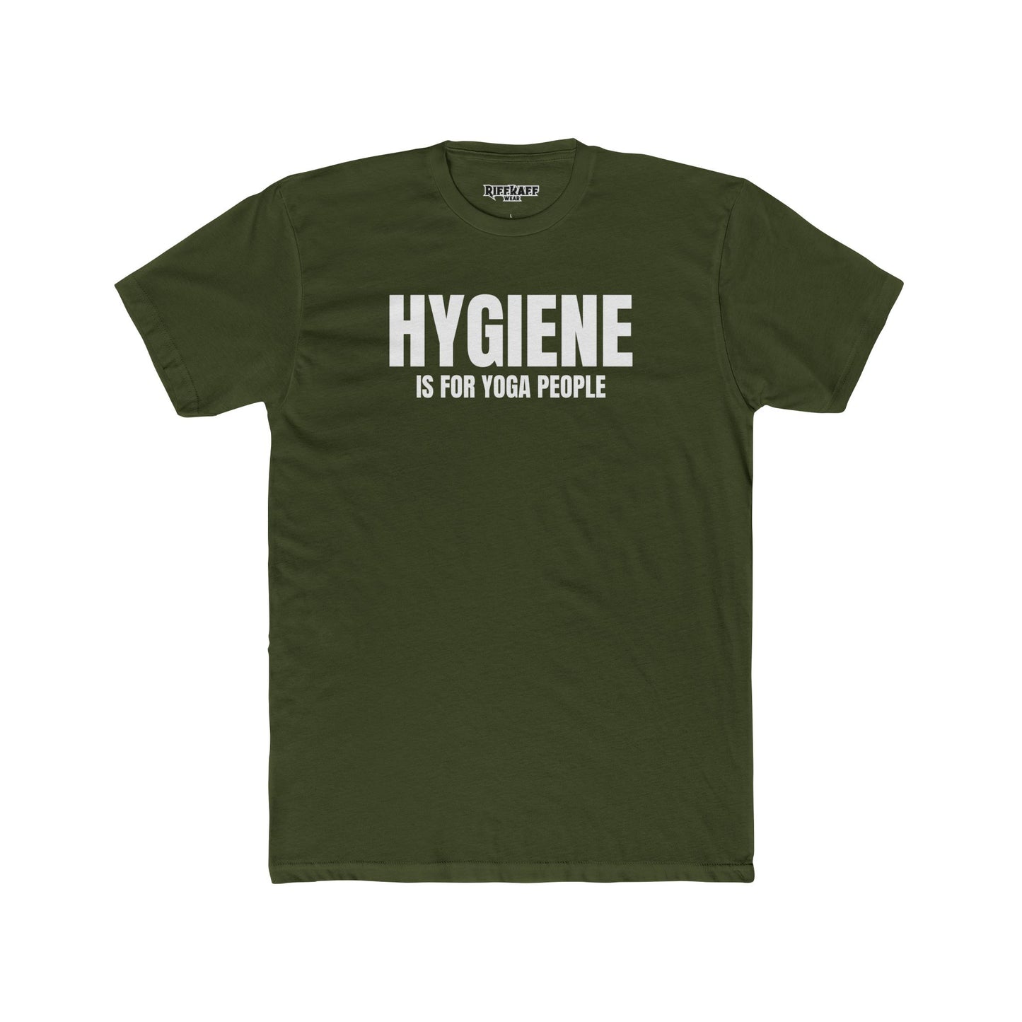 Funny Yoga & Gym Unisex Cotton Crew Tee - 'Hygiene is for Yoga People' & 'Lift. Sweat. Rack.' - Riff Raff Wear