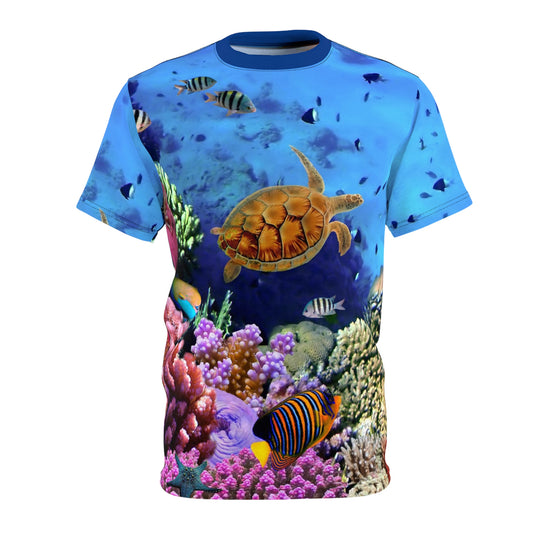 Vibrant Ocean Life Unisex Tee - Turtle & Coral Reef Design - Riff Raff Wear